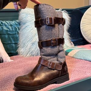 Woolrich Gray and Brown wool and leather Buckle Boots